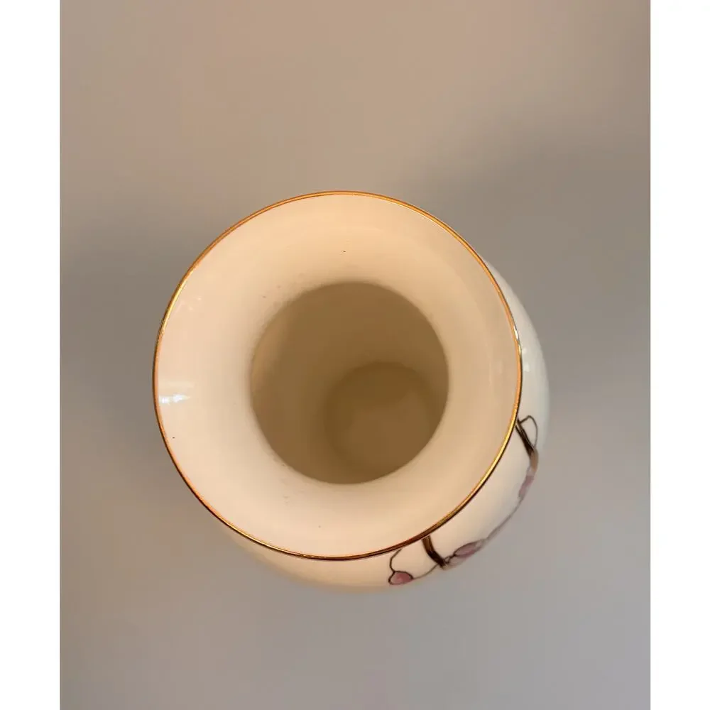 Vintage JIESIA Fine Bone China Lithuania Artist Signed Hand Painted Gold Vase